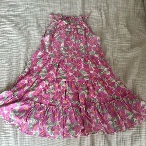 zara girl pink linen blend dress floral 10 NWT